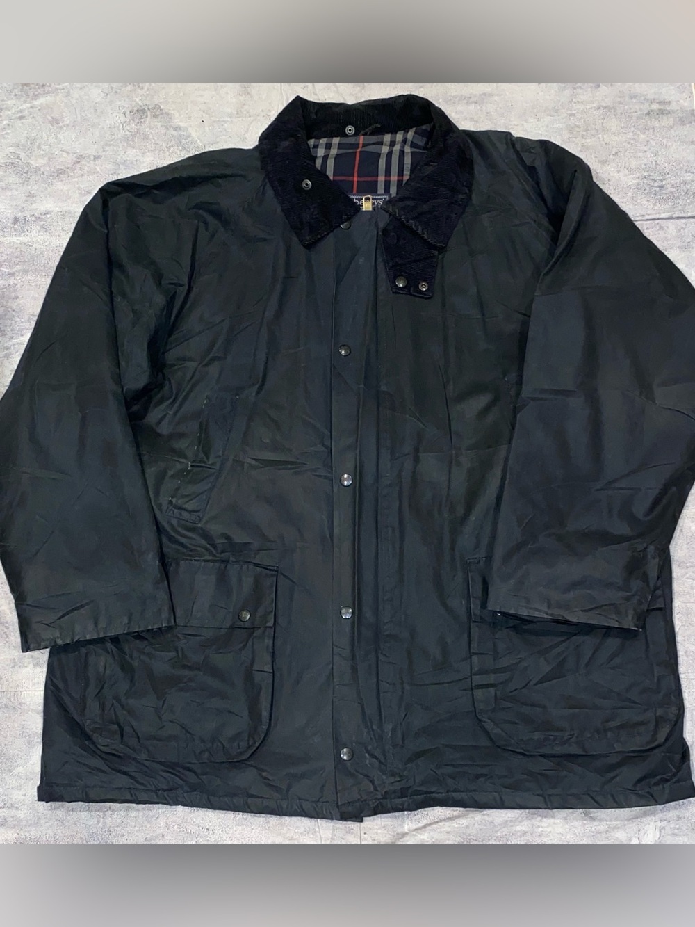 Burberry England Waxed Cotton Oil Cloth Barn Coat Jacket Novacheck Logo Vintage
